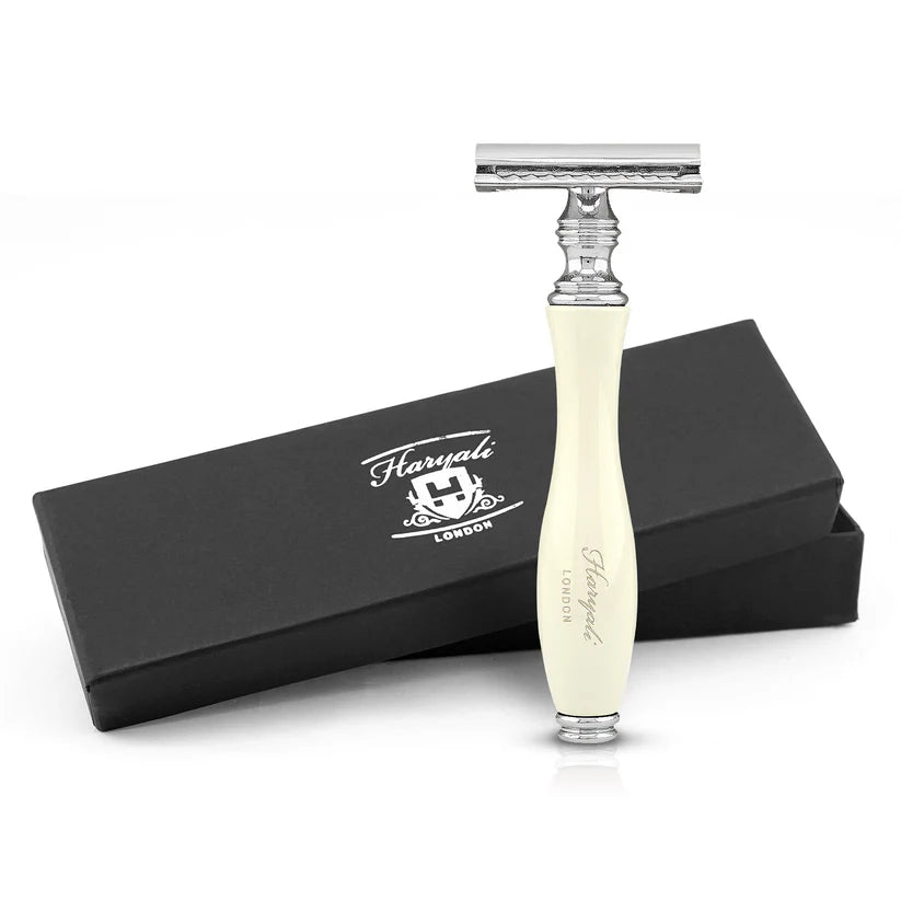 OBH Double Edge Safety Razor in Black, Ivory & Wood Handles
