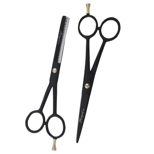 Black 6 Inch Hairdressing Barber Scissors & Thinning Scissors Set