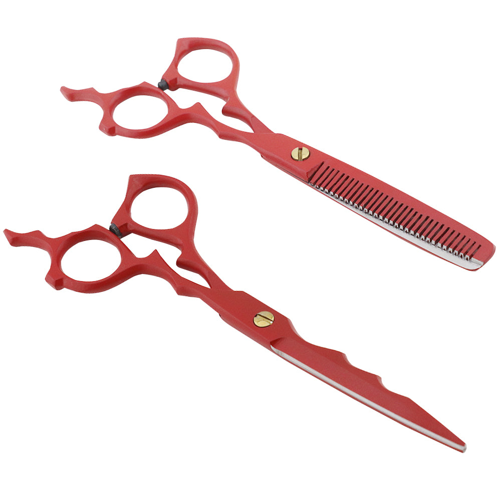 Matte Red 6.5 Inch Hair Cutting & Thinning Shears Scissors Set