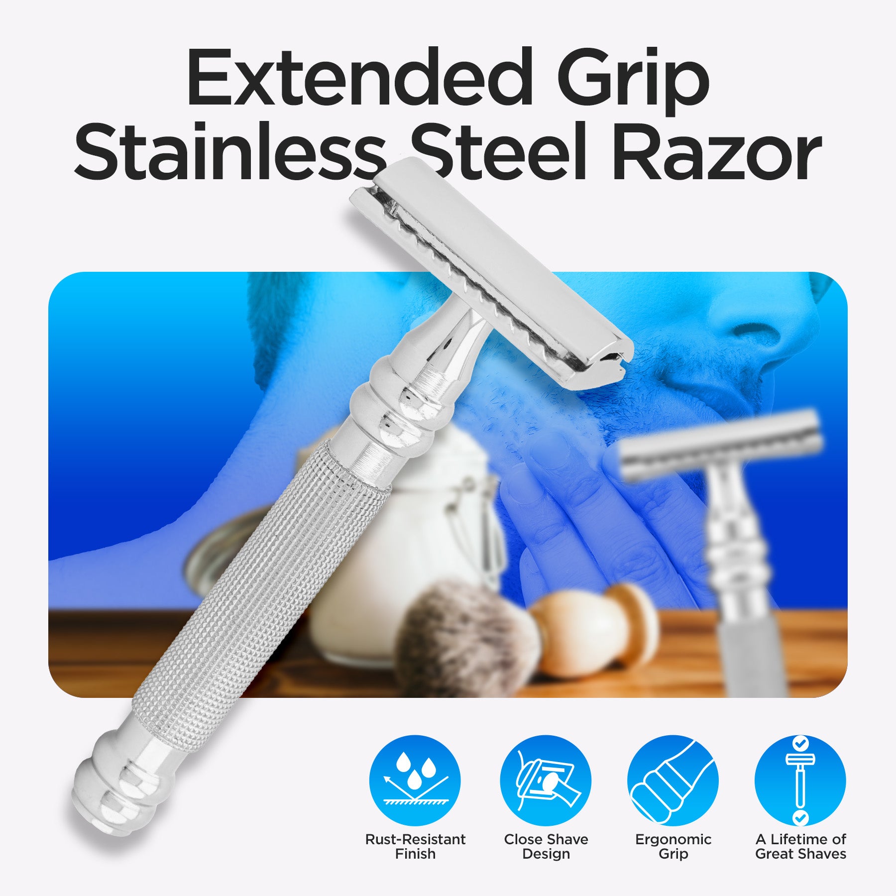 Double Edge Razor Stainless Steel Perfect Grip - HARYALI LONDON