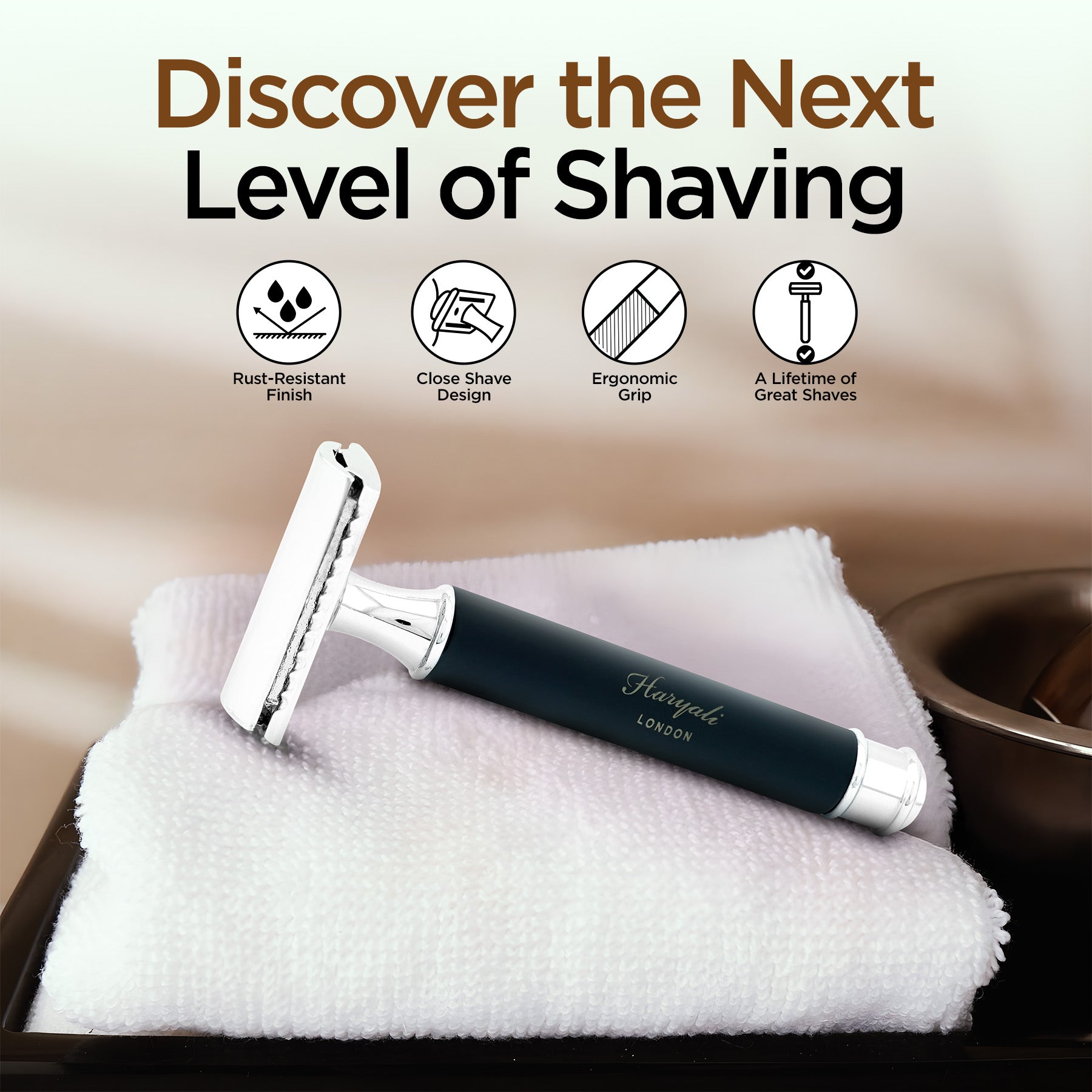 Haryali's Round Double Edge Safety Razor - Black - HARYALI LONDON