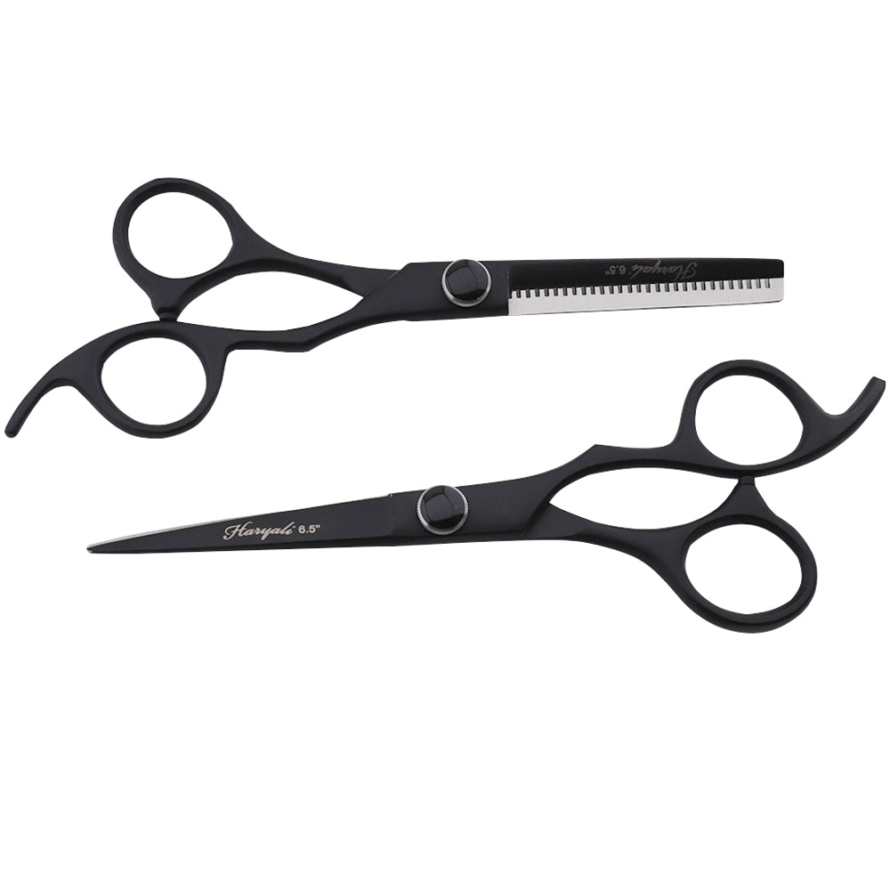 Black 6.5" Barber Scissors & Thinning Shears Set with Fix Hook