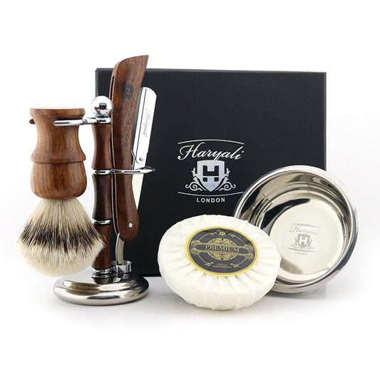 5 Pcs Haryali's Wooden Cut Throat Razor Kit
