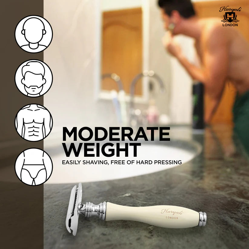 OBH Double Edge Safety Razor in Black, Ivory & Wood Handles