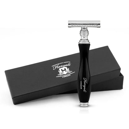OBH Double Edge Safety Razor in Black, Ivory & Wood Handles