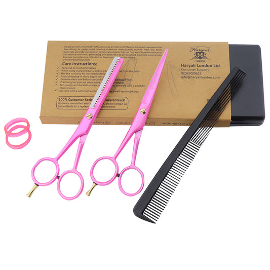 Pink Left-Handed 6" Hair Cutting Scissors Thinning Shears Set