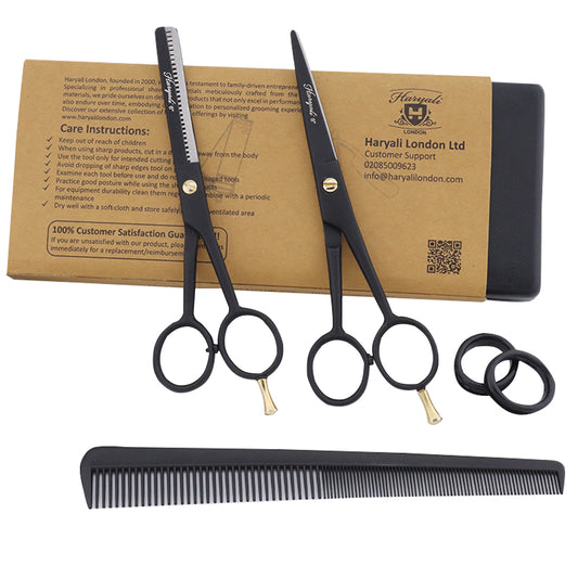 Black 6 Inch Hairdressing Barber Scissors & Thinning Scissors Set