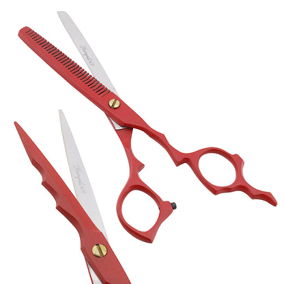 Matte Red 6.5 Inch Hair Cutting & Thinning Shears Scissors Set