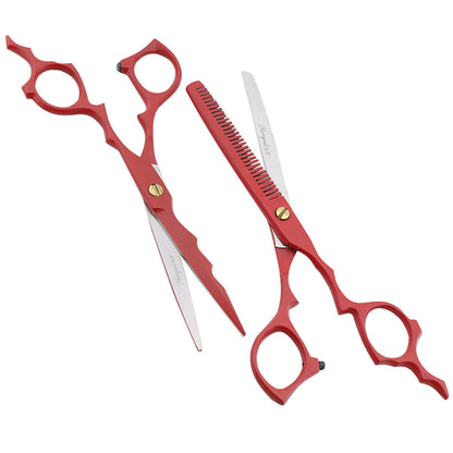 Matte Red 6.5 Inch Hair Cutting & Thinning Shears Scissors Set