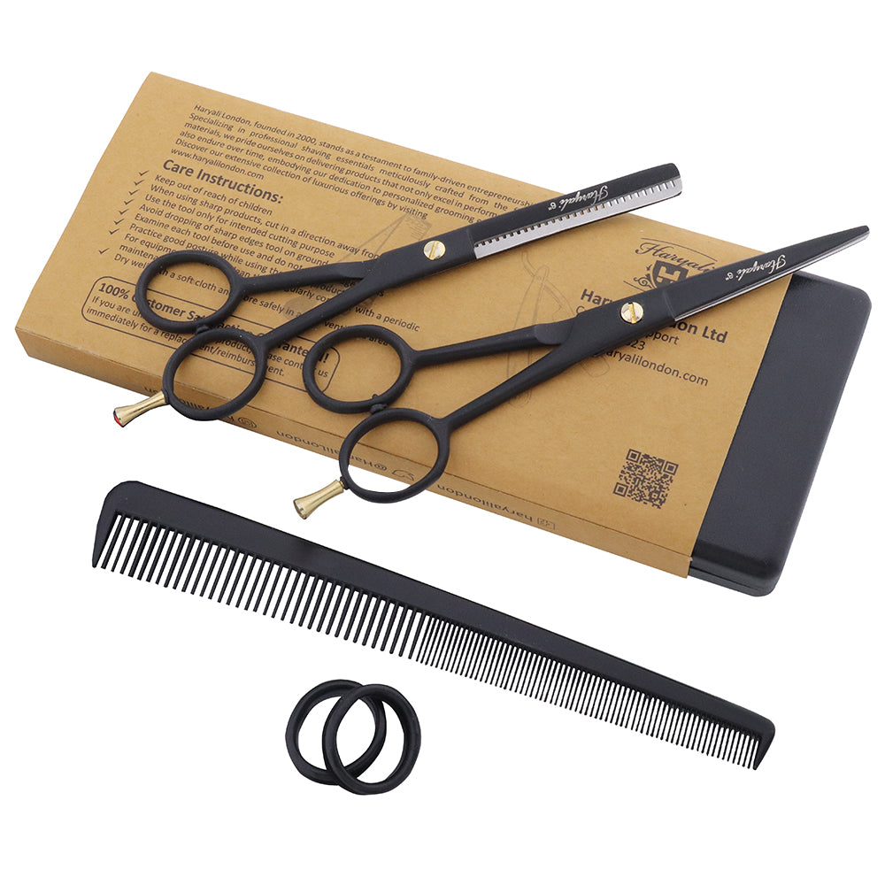 Black 6 Inch Hairdressing Barber Scissors & Thinning Scissors Set