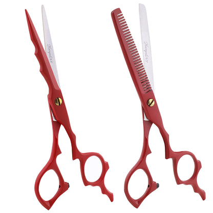 Matte Red 6.5 Inch Hair Cutting & Thinning Shears Scissors Set