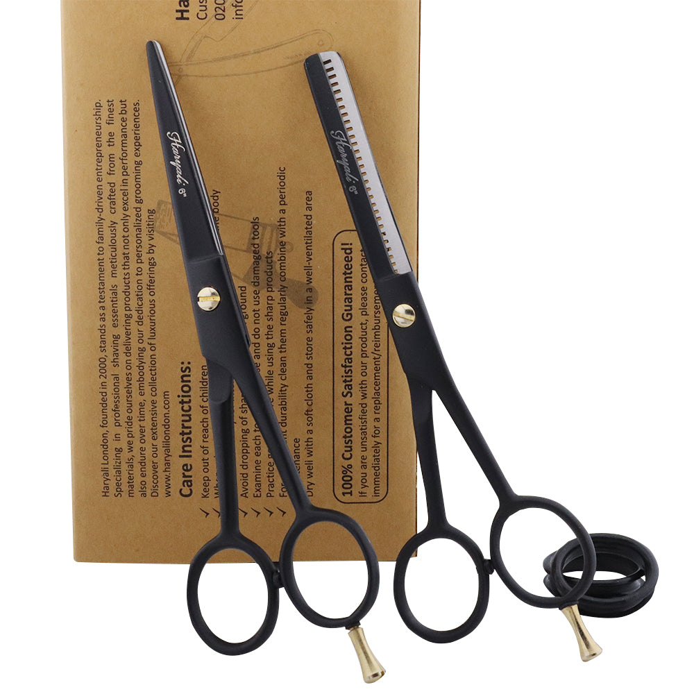 Black 6" Right-Handed Hair Scissors and Thinning Shears Set