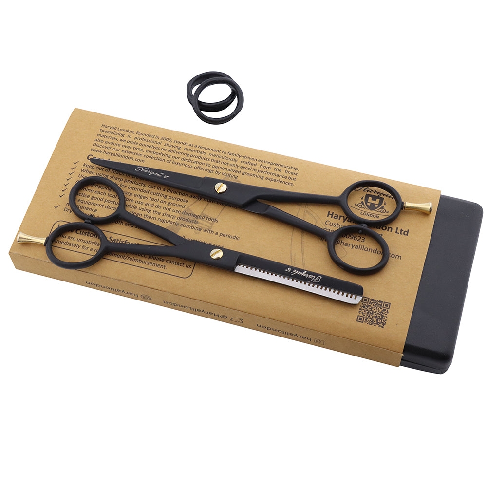 Black 6 Inch Hairdressing Barber Scissors & Thinning Scissors Set
