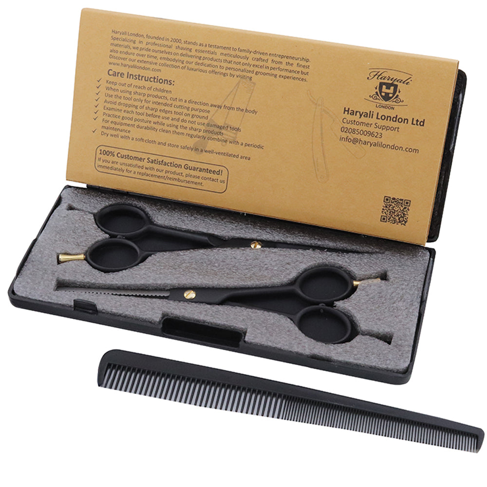 Black 6 Inch Hairdressing Barber Scissors & Thinning Scissors Set
