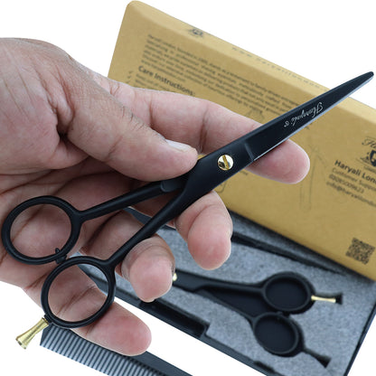 Black 6 Inch Hairdressing Barber Scissors & Thinning Scissors Set