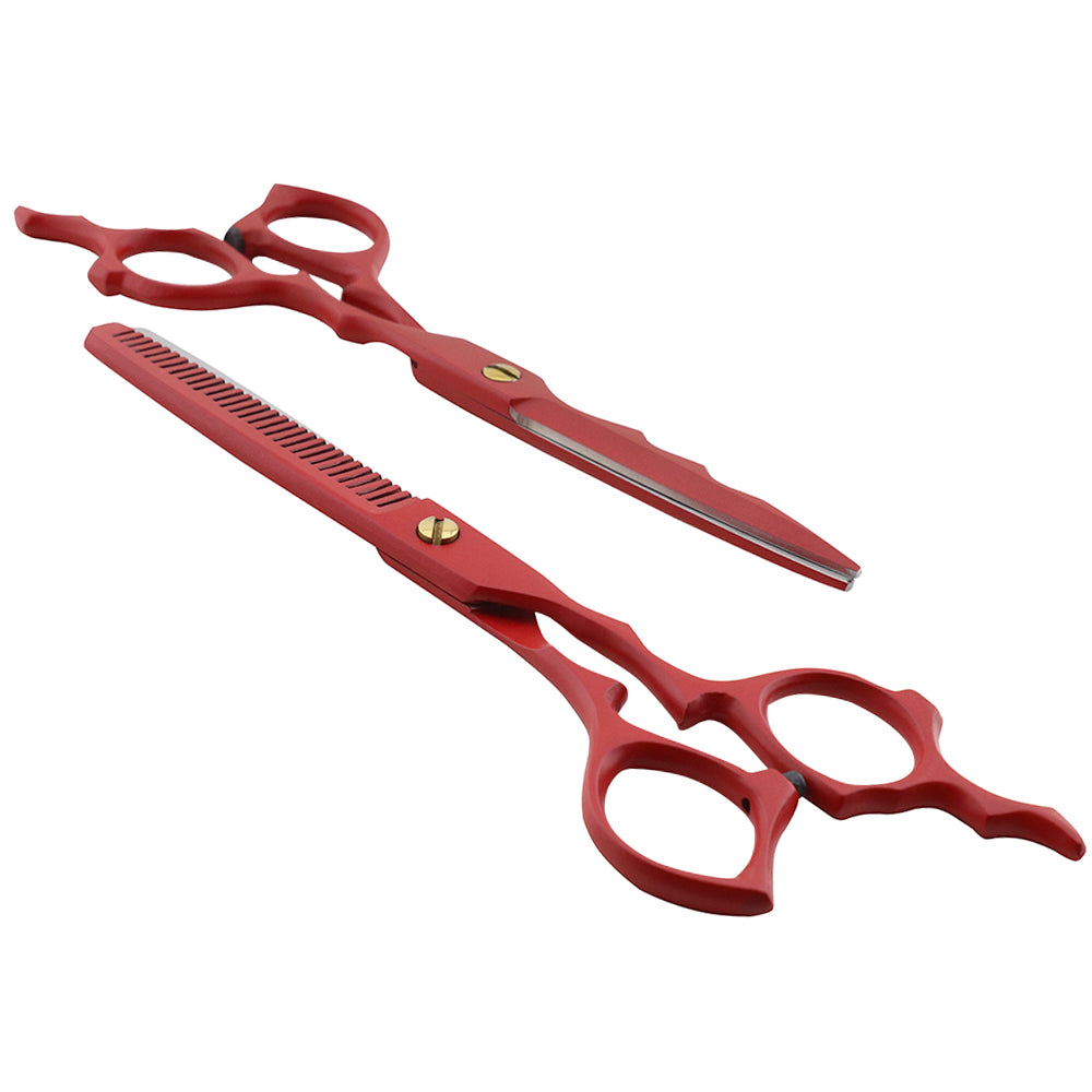 Matte Red 6.5 Inch Hair Cutting & Thinning Shears Scissors Set