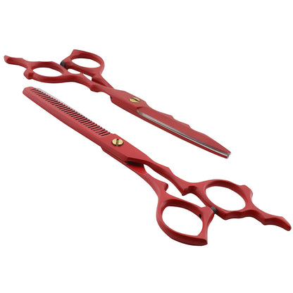 Matte Red 6.5 Inch Hair Cutting & Thinning Shears Scissors Set