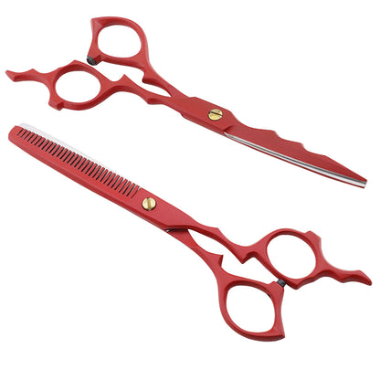 Matte Red 6.5 Inch Hair Cutting & Thinning Shears Scissors Set