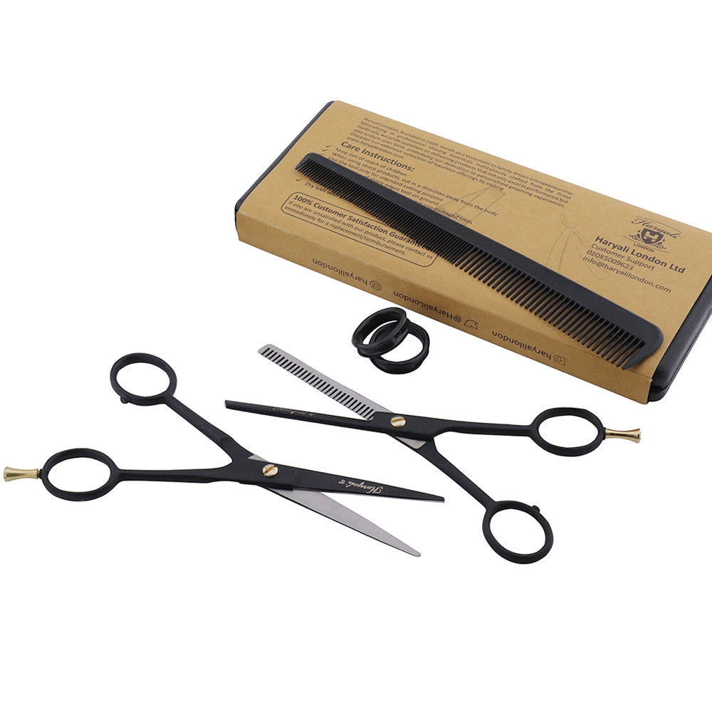 Black 6 Inch Hairdressing Barber Scissors & Thinning Scissors Set