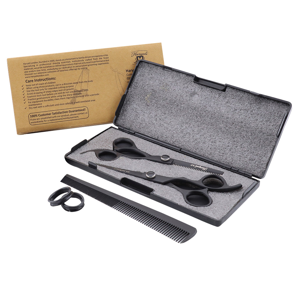 Black 6.5" Barber Scissors & Thinning Shears Set with Fix Hook