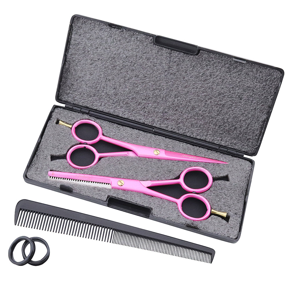 Pink Left-Handed 6" Hair Cutting Scissors Thinning Shears Set