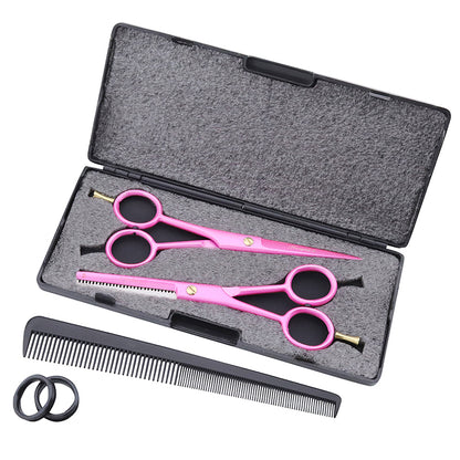 Pink Left-Handed 6" Hair Cutting Scissors Thinning Shears Set