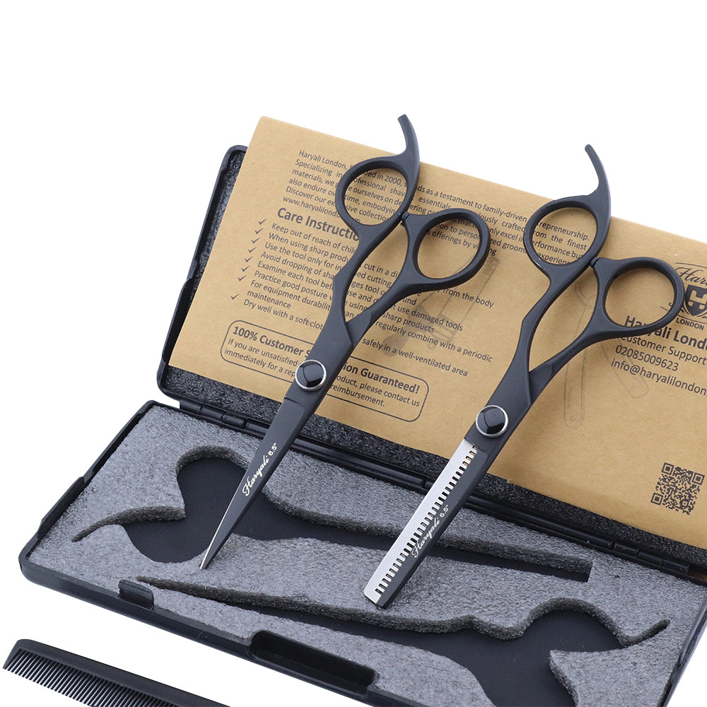 Black 6.5" Barber Scissors & Thinning Shears Set with Fix Hook