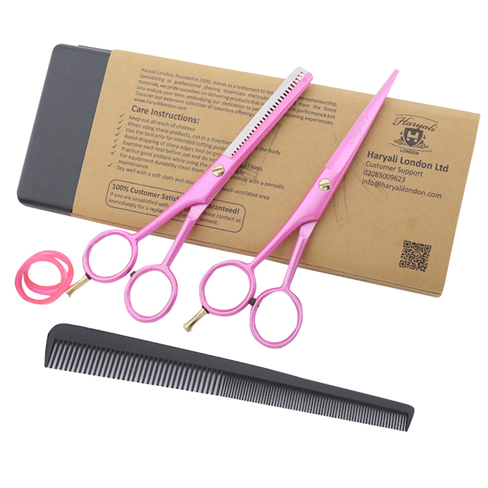 Pink Left-Handed 6" Hair Cutting Scissors Thinning Shears Set