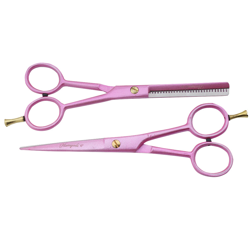 Pink Right Handed 6" Hair Cutting Scissors Thinning Shears Set