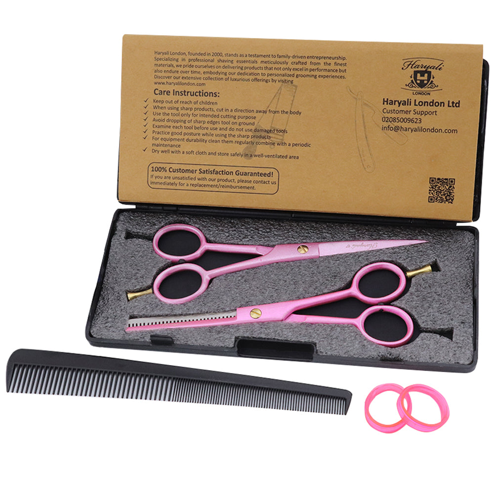 Pink Right Handed 6" Hair Cutting Scissors Thinning Shears Set