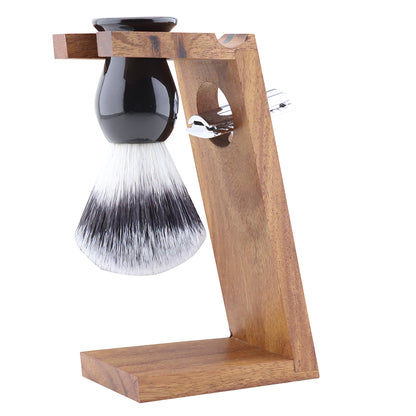 Elegant Wooden Dual Stand for Shaving Brush & Razor