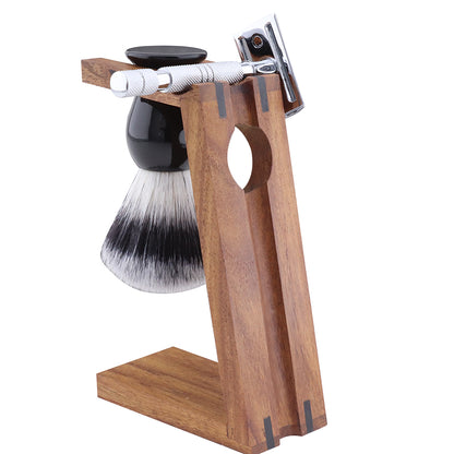 Elegant Wooden Dual Stand for Shaving Brush & Razor