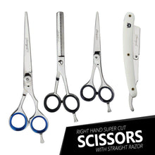 Load image into Gallery viewer, 4 Pcs Barber Hair Cutting Set/Hairdressing Kit Scissors &amp; Razors - HARYALI LONDON