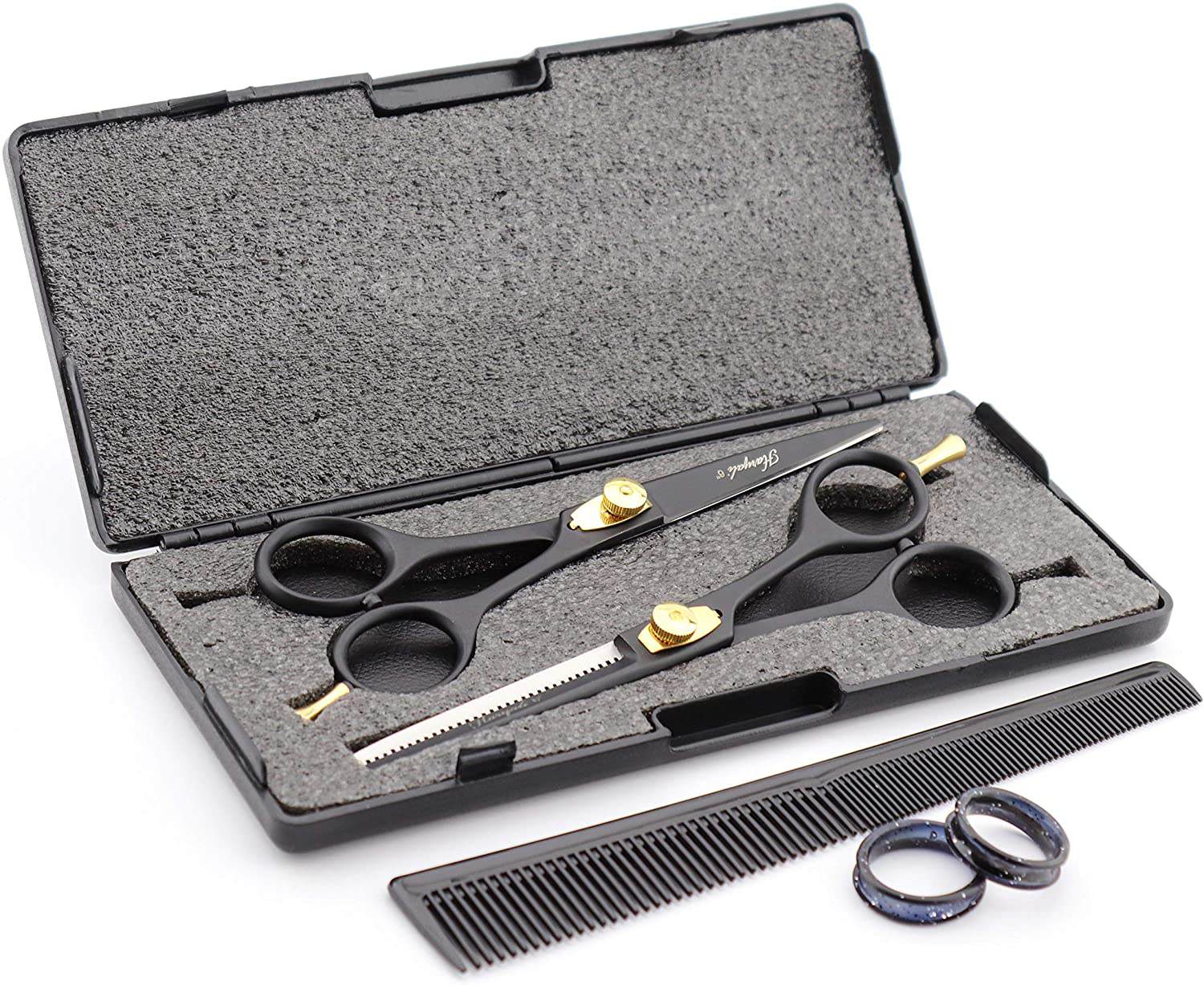 Haryali Black 6 Inch Hairdressing Barber Scissors Thinning Shears Set - HARYALI LONDON