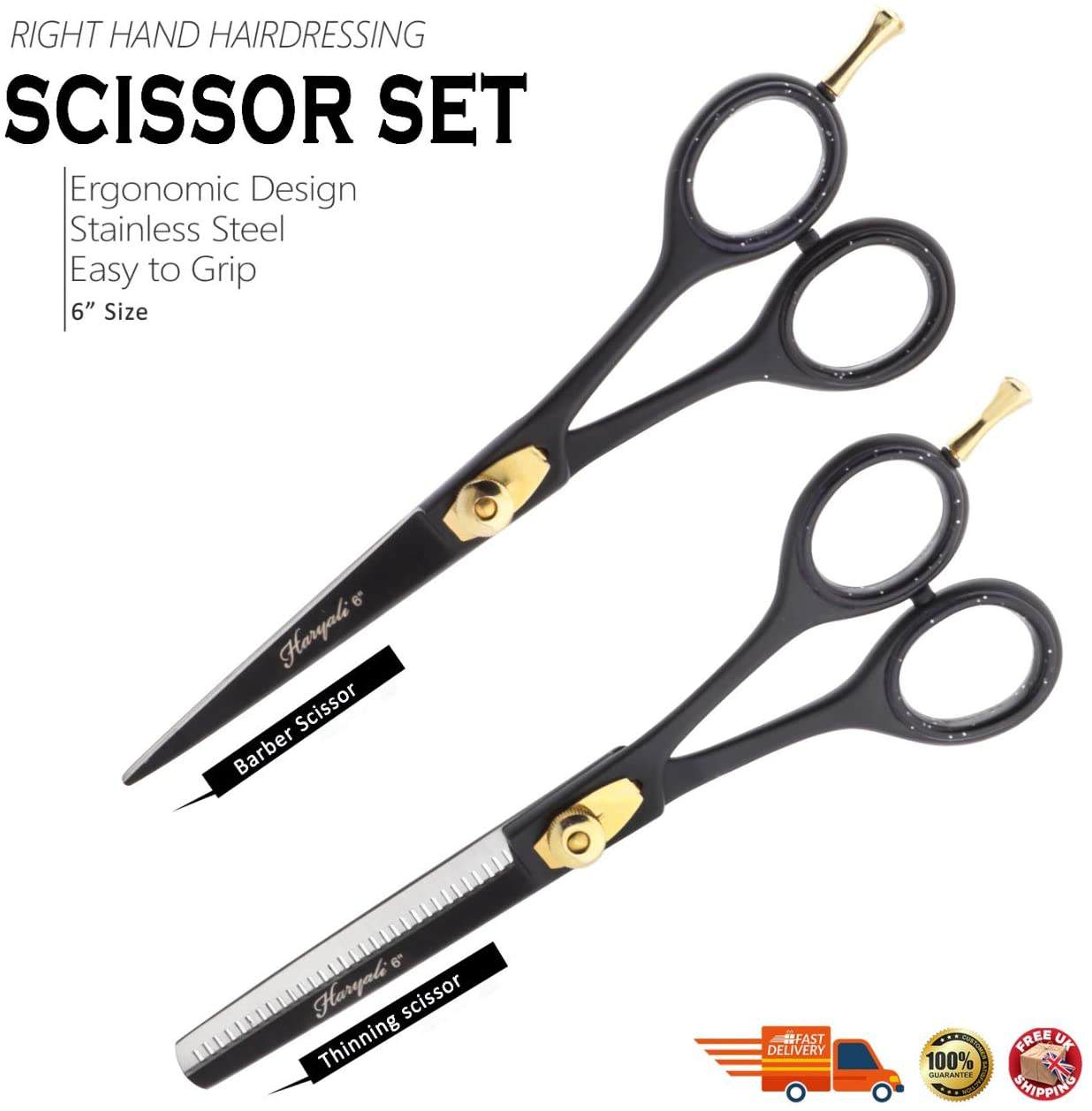 Professional Black 6" Hairdressing Thinning Scissors Hair Cutting Shears Set - HARYALI LONDON