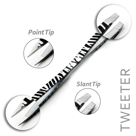 Professional Stainless Steel Zebra Print Eyebrow Tweezers Set - HARYALI LONDON