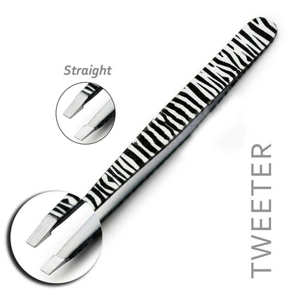 Professional Stainless Steel Zebra Print Eyebrow Tweezers Set - HARYALI LONDON
