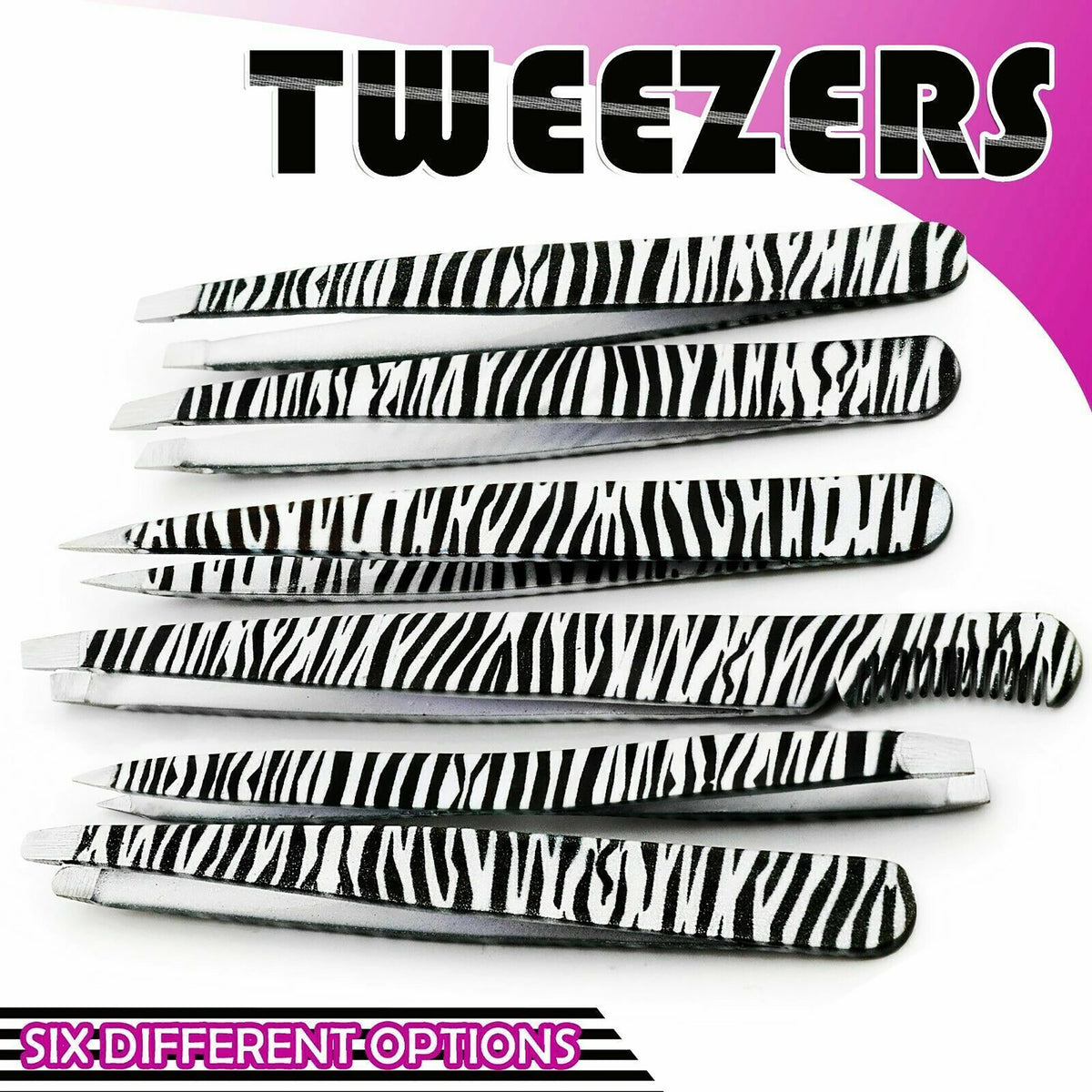 Professional Stainless Steel Zebra Print Eyebrow Tweezers Set - HARYALI LONDON
