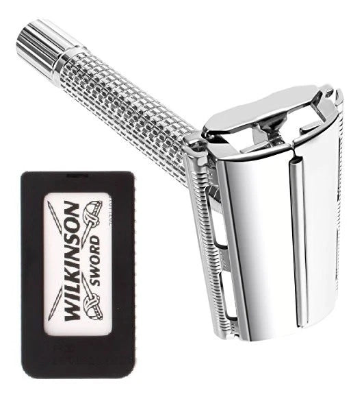 Diamond-Knurled Grip Stainless Steel Butterfly Safety Razor - HARYALI LONDON