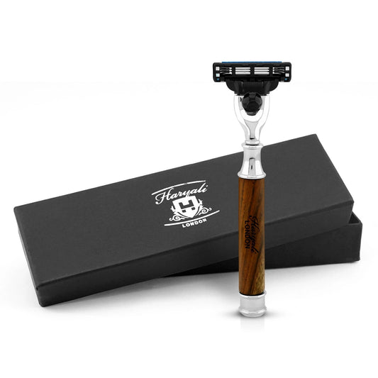 Smart Grip Round 3 Blade Shaving Razor in Wooden Finish