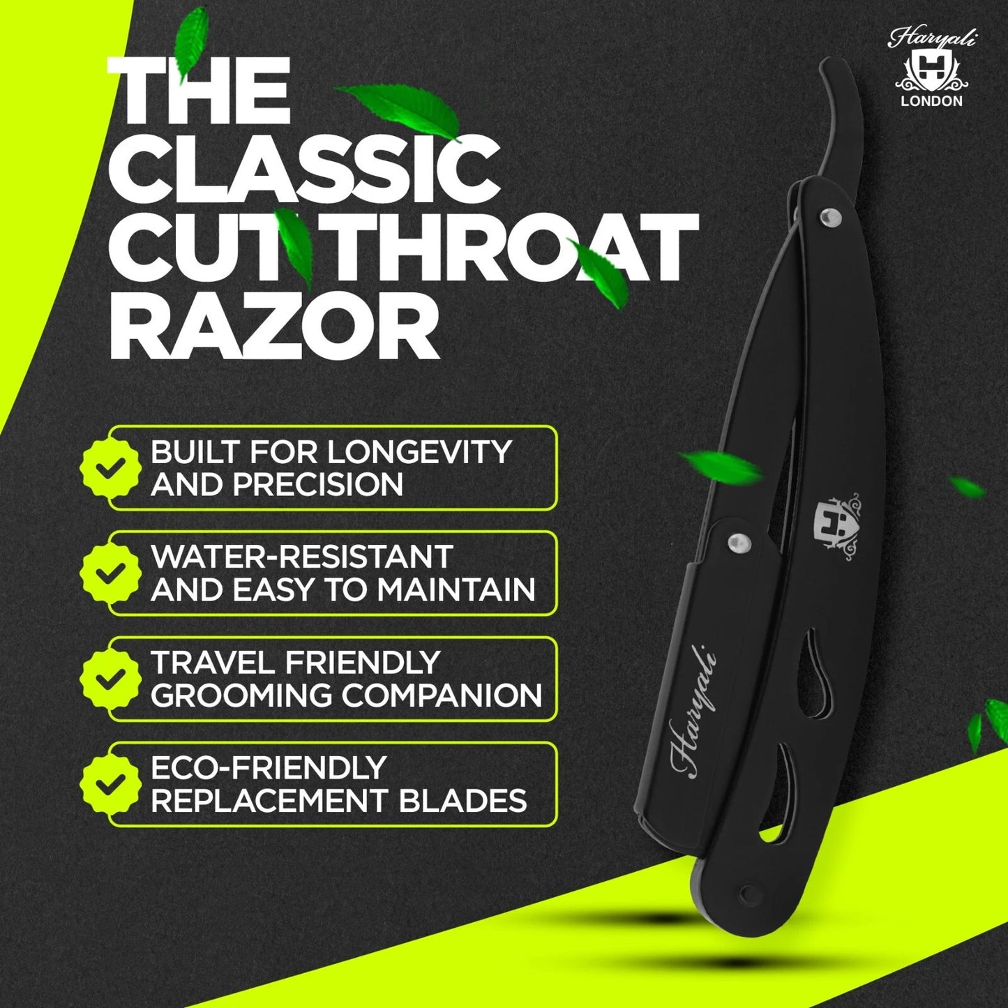 Black Stainless Steel Cut Throat Replaceable Razor Blades - HARYALI LONDON