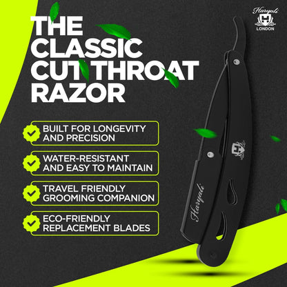 Black Stainless Steel Cut Throat Replaceable Razor Blades - HARYALI LONDON