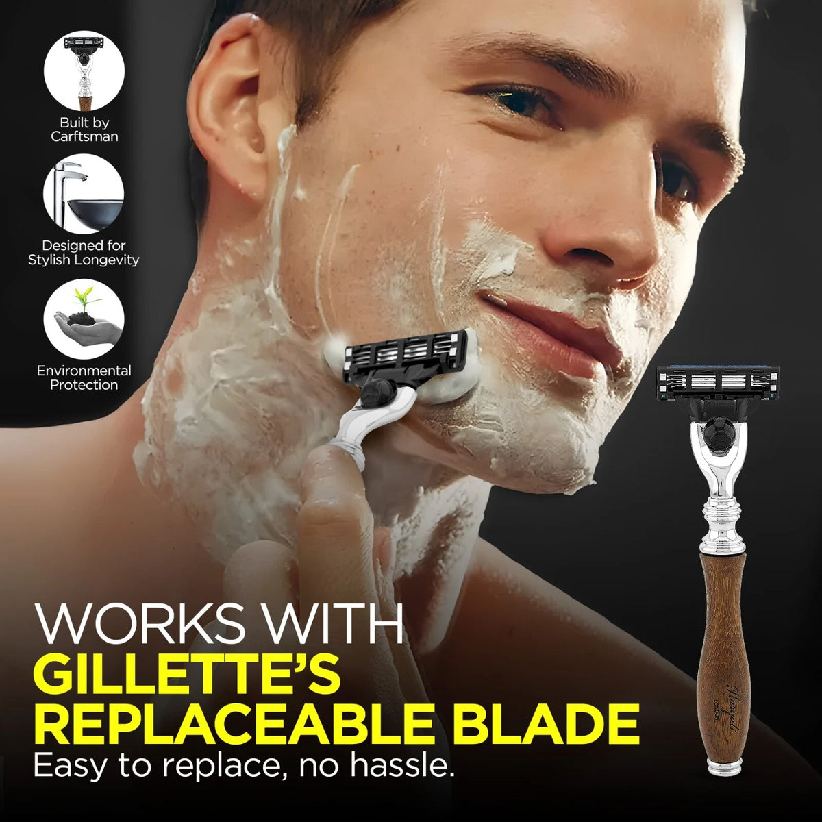 Haryali's 3 Edge Shaving Razor Wooden Handle - HARYALI LONDON