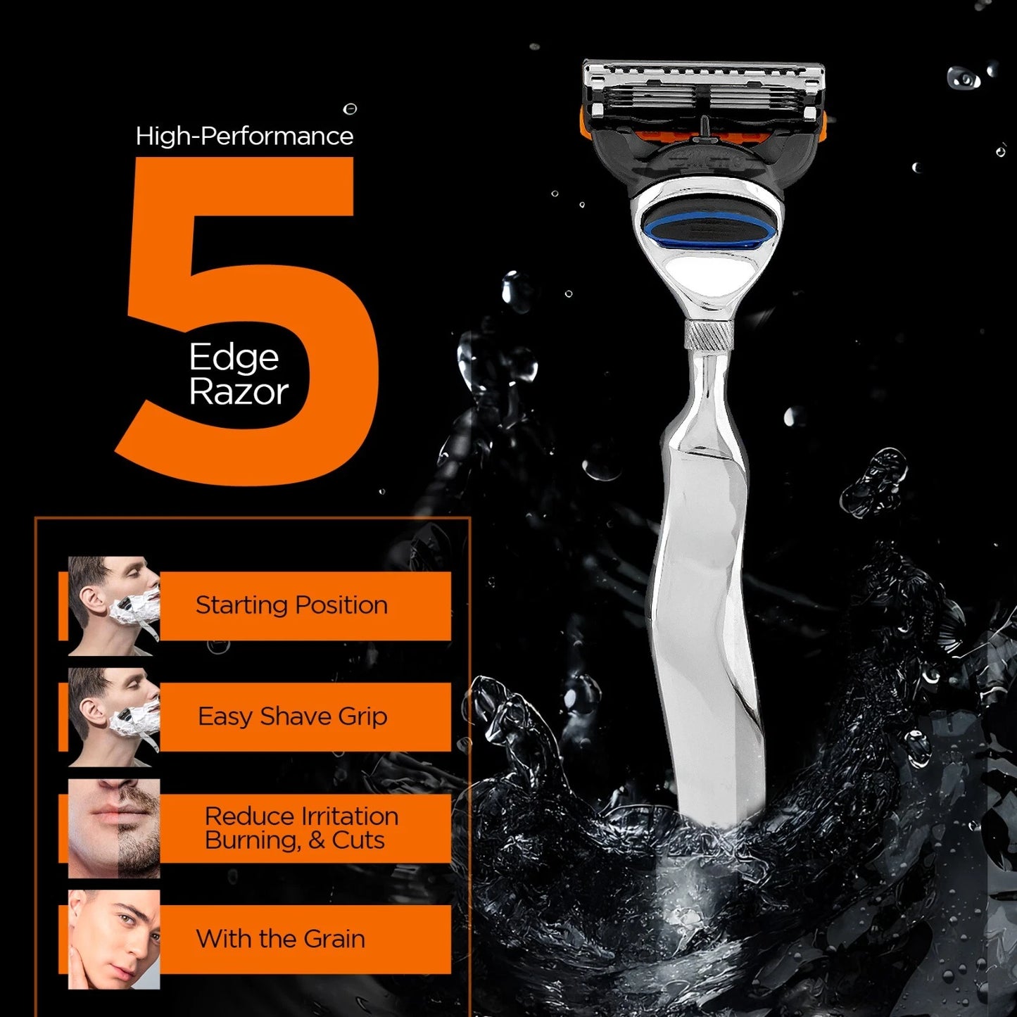 5 Blade Shaving Razor Stainless Steel Wavy Long Handle - HARYALI LONDON