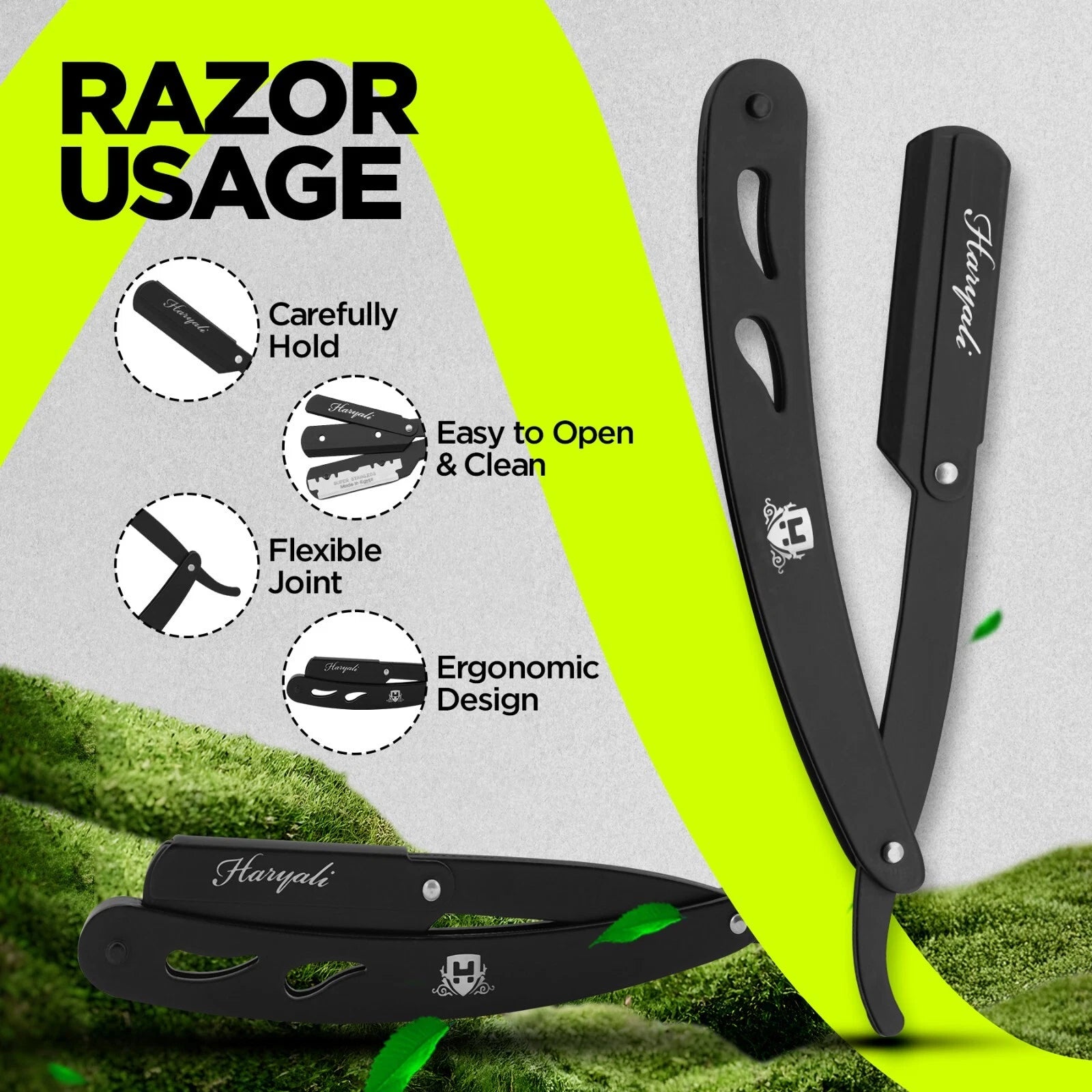 Black Stainless Steel Cut Throat Replaceable Razor Blades - HARYALI LONDON