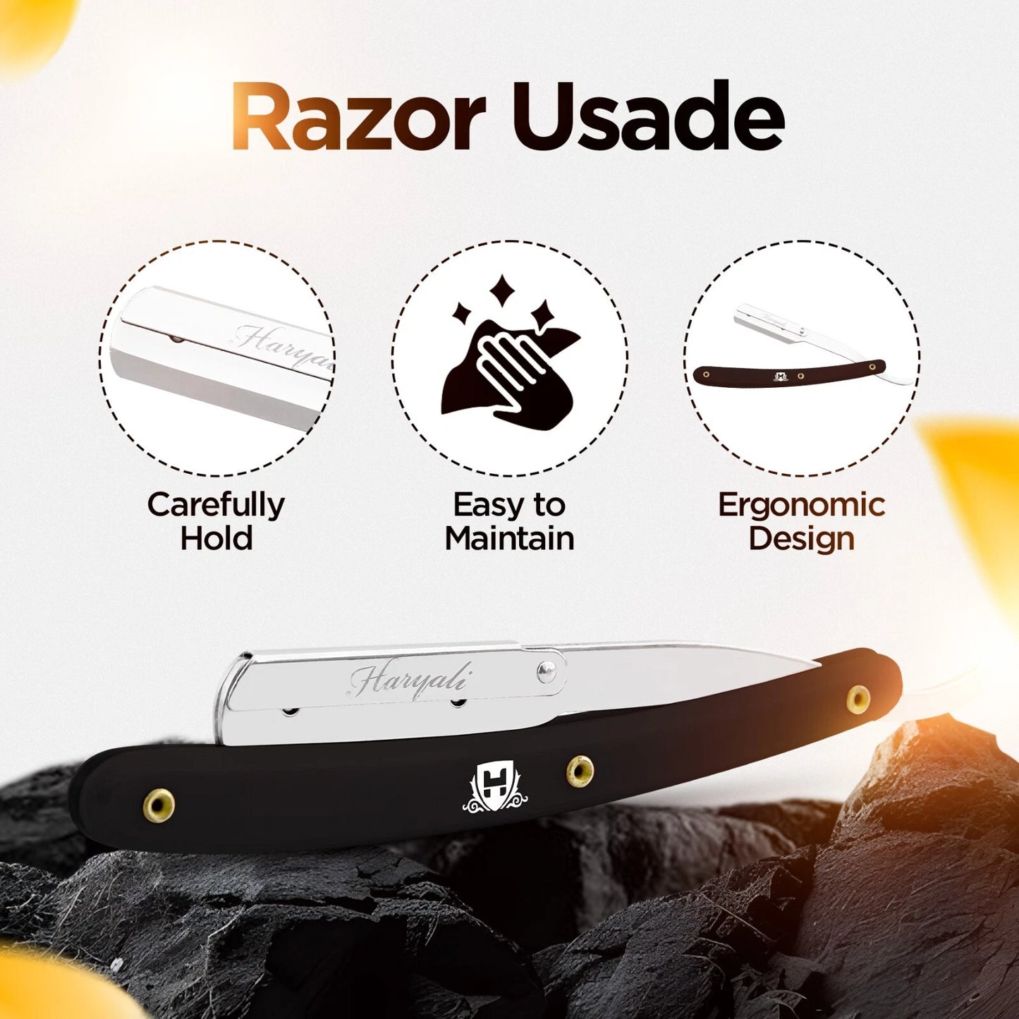 Plastic Cut Throat Razor with Replaceable Blades in Black - HARYALI LONDON