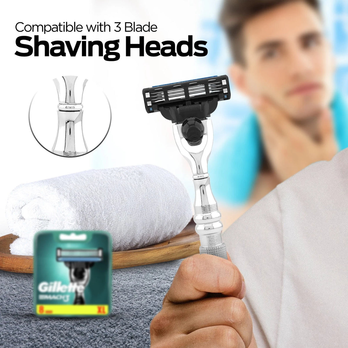 3 Blade Razor Stainless Steel Handle Perfect Grip - HARYALI LONDON