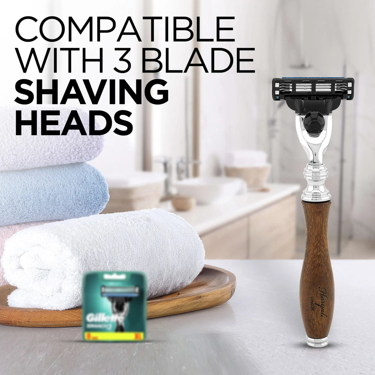 Haryali's 3 Edge Shaving Razor Wooden Handle - HARYALI LONDON