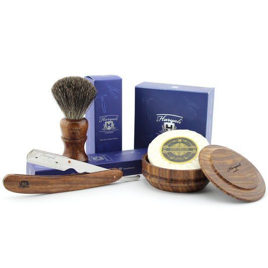 4 Pc Haryali's Cut Throat Razor Kit - Wooden